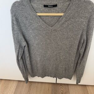 Quince Gray V-Neck Sweater Lightweight Knit